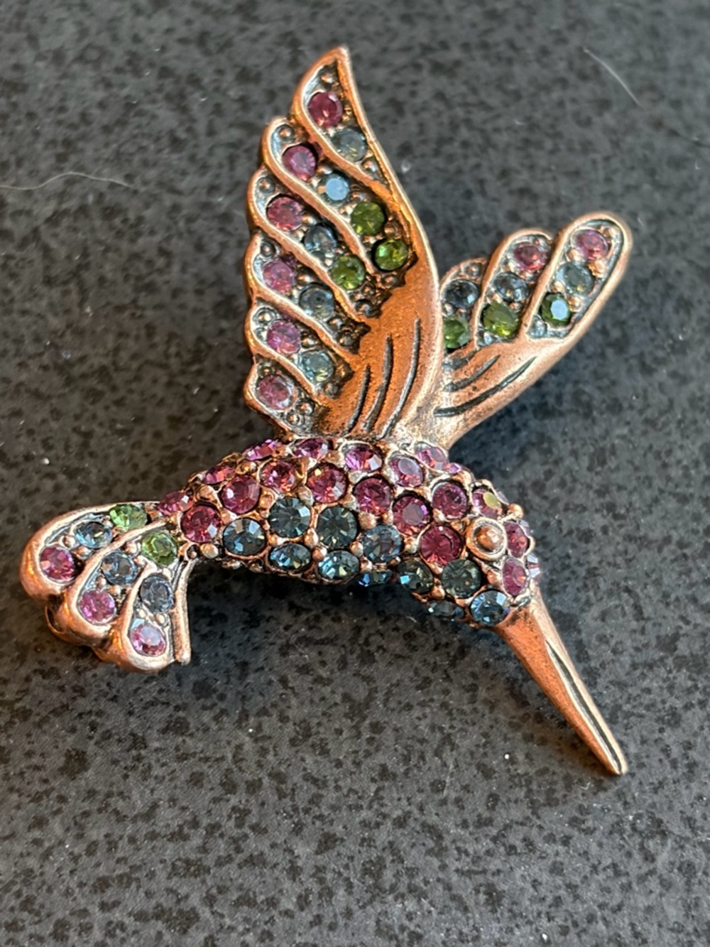 Hummingbird Brooch Pin, Multicolor‎ Rhinestone Pavé crystals with Filigree back